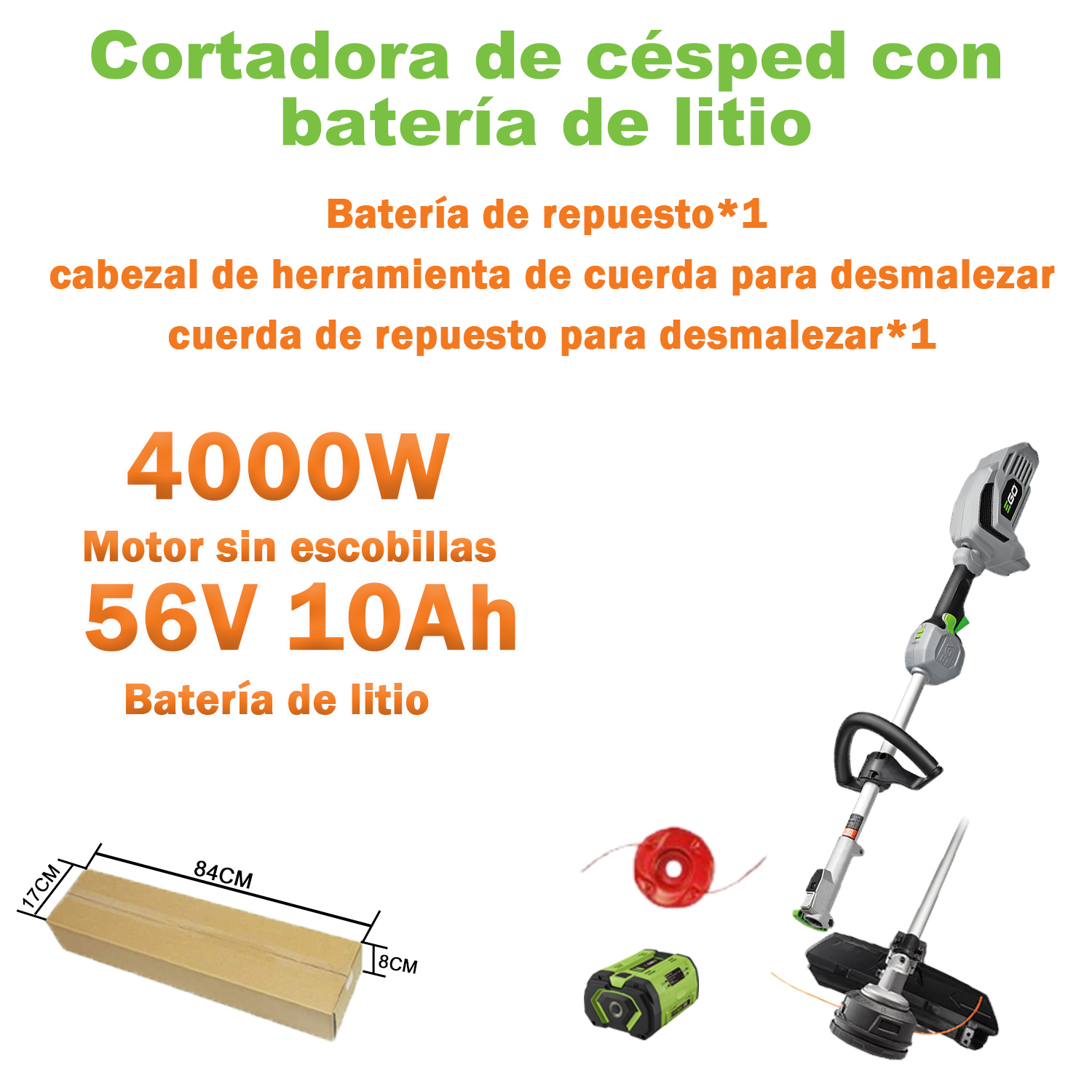 Herramientas de jardinería EGO (4000 W + 56 V + 10 Ah) + cabezal cortacésped + cuerda de corte de repuesto*1 + batería de repuesto*1